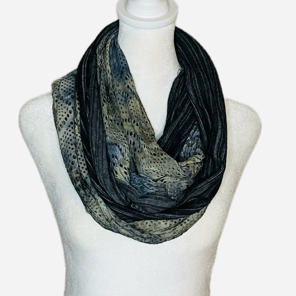 Unbranded Black Gray Mixed Print Lightweight Infinity Scarf - Picture 1 of 2